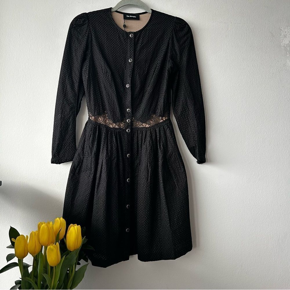 The Kooples Black Whimsygoth Long Sleeve Lace Button Down Dress in black